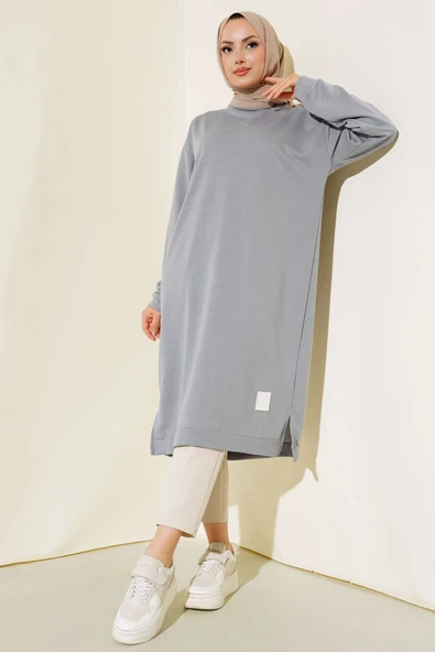 Arma Detaylı Uzun Tunik Gri - Resim 2