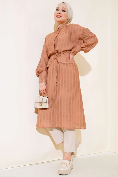 Bel Tünelli Uzun Tunik Latte ürün görseli