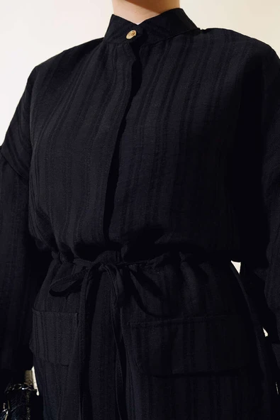 Bel Tünelli Uzun Tunik Siyah - Resim 4