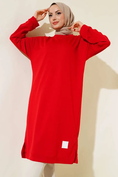 Arma Detaylı Uzun Tunik Kırmızı - Resim 2