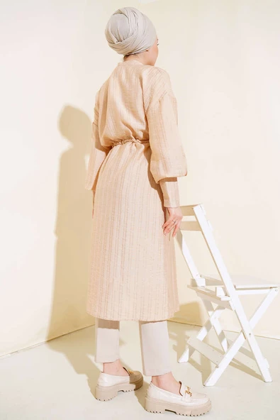 Bel Tünelli Uzun Tunik Bej - Resim 3