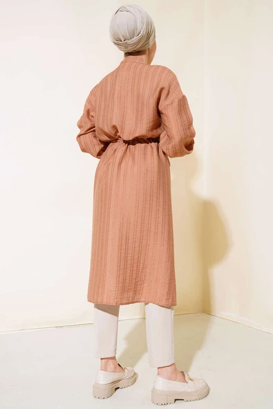 Bel Tünelli Uzun Tunik Latte - Resim 3