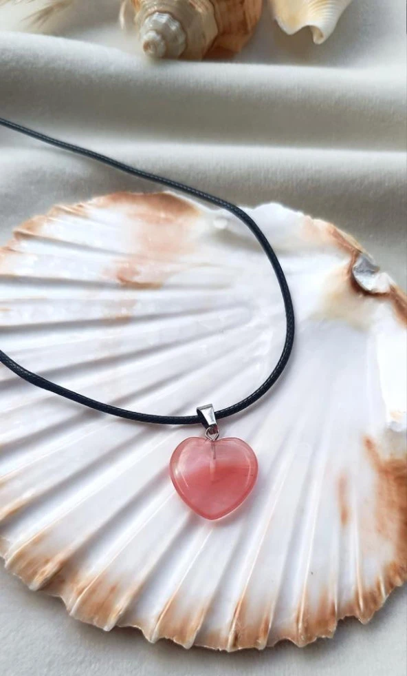 Kolye Gerdanlık Kalp Yoga Reiki Doğal Pembe Kuvars Taşı Kadın Takı Hediye - 3