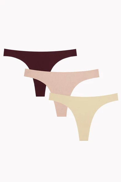 3 lü Paket Nbb Bayan Lazer Kesim Tanga Slip Külot 329 - Resim 4