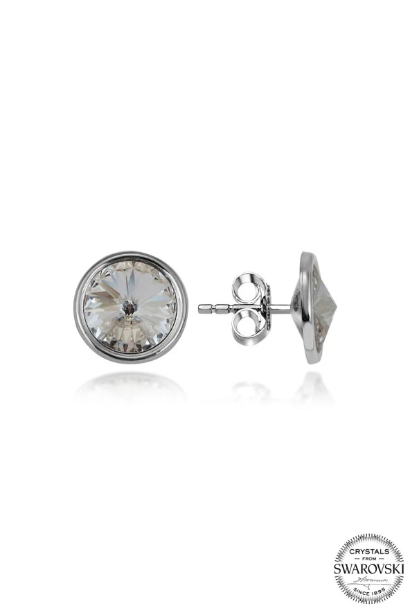 Swarovski Crystal Kadın Çivili 12 mm Gümüş Küpe - 2