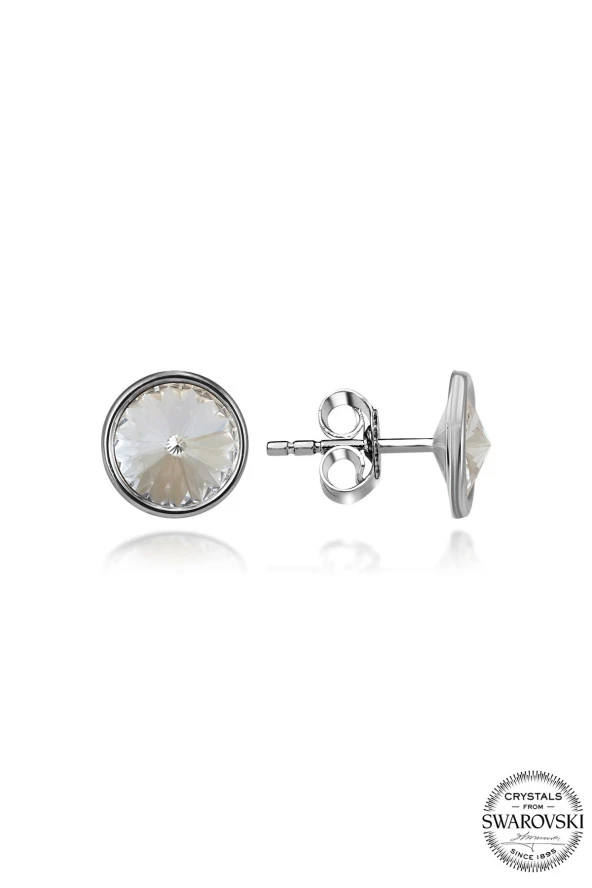 Swarovski Crystal Kadın 10 mm Çivili Gümüş Küpe - 2