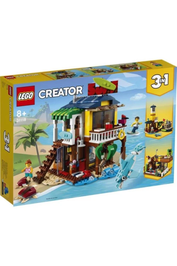 LEGO Creator 3’ü 1 Arada Sörfçü Plaj Evi 31118 Plaj Kulübesi Ve Hayvan Oyuncakları (564 PARÇA)