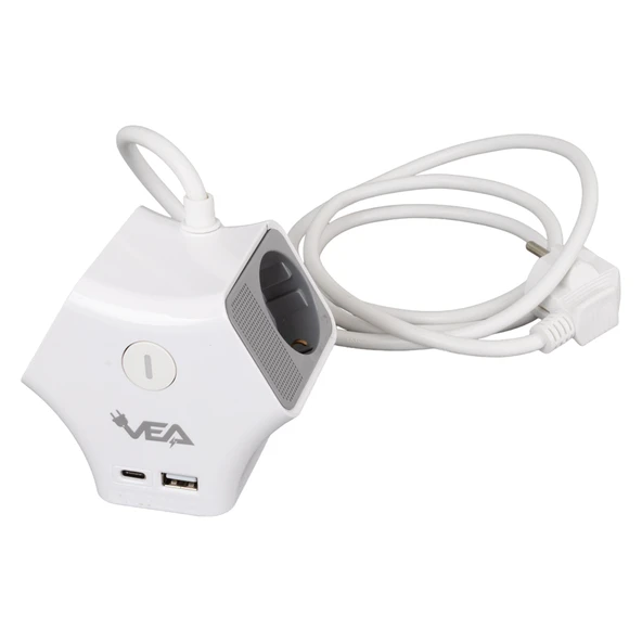 VEA VE-G903YC 3 Lü Priz Usb li Type-c Girişli Çoklu Priz 1.5 Metre Kablolu Uzatma Kablosu 3860 Watt 16 Amper - 4