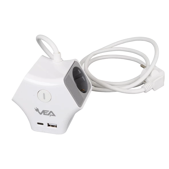VEA VE-G903YC 3 Lü Priz Usb li Type-c Girişli Çoklu Priz 1.5 Metre Kablolu Uzatma Kablosu 3860 Watt 16 Amper - 4