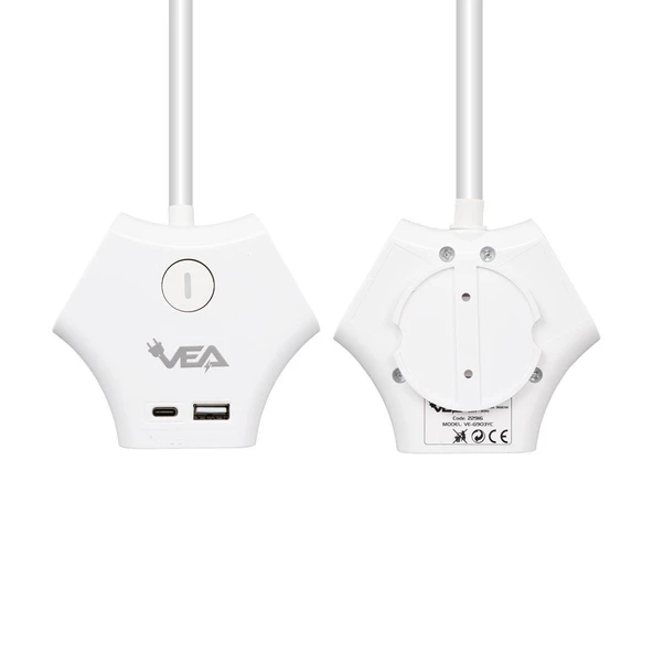 VEA VE-G903YC 3 Lü Priz Usb li Type-c Girişli Çoklu Priz 1.5 Metre Kablolu Uzatma Kablosu 3860 Watt 16 Amper - 6