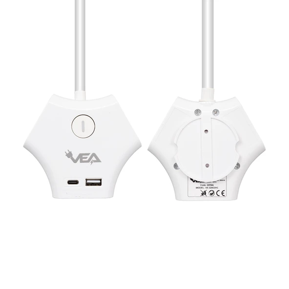 VEA VE-G903YC 3 Lü Priz Usb li Type-c Girişli Çoklu Priz 1.5 Metre Kablolu Uzatma Kablosu 3860 Watt 16 Amper - 3