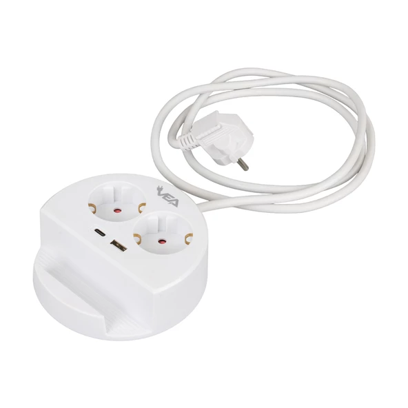 VEA VE-G1102C 2 Lİ Telefon Standlı Tutacaklı Priz Usb Li Type-c Girişli Uzatma Kablosu 1.5 Metre - 6