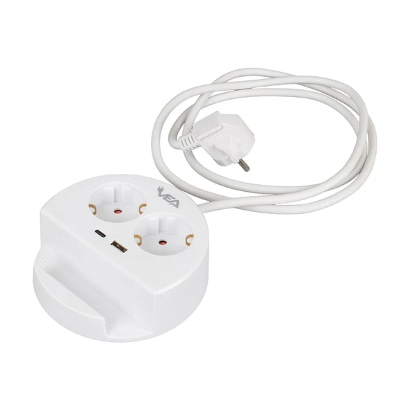 VEA VE-G1102C 2 Lİ Telefon Standlı Tutacaklı Priz Usb Li Type-c Girişli Uzatma Kablosu 1.5 Metre - 10