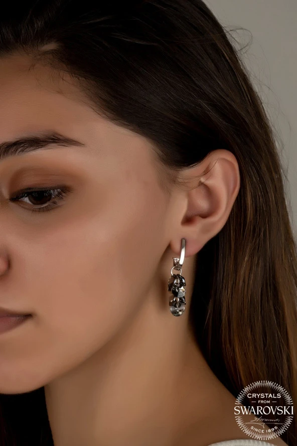 Swarovski Crystal Kadın Salkım 10x7 mm Gümüş Küpe