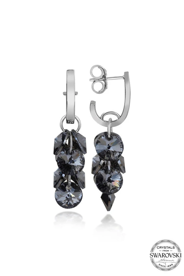 Swarovski Crystal Kadın Salkım 10x7 mm Gümüş Küpe - 2