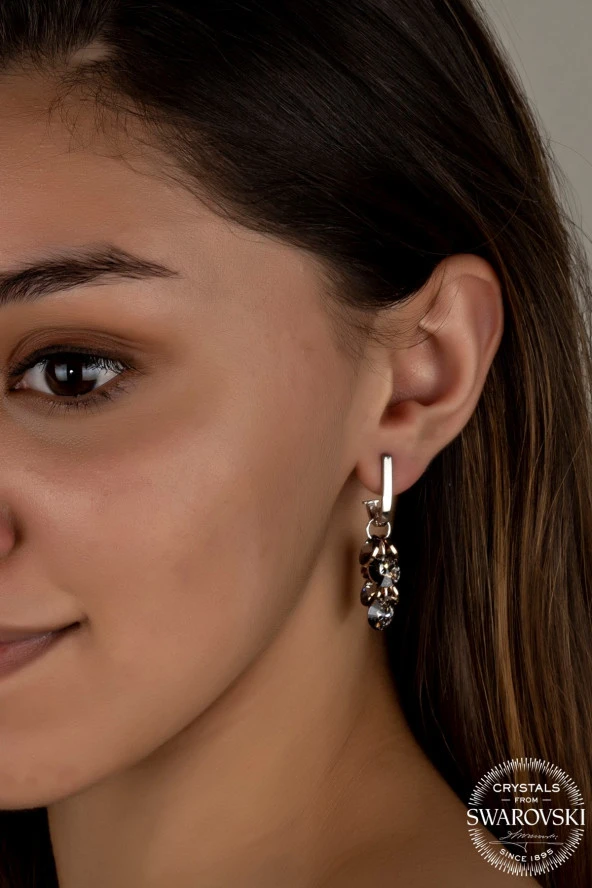 Swarovski Crystal Kadın Salkım Navy Gümüş Küpe - 2