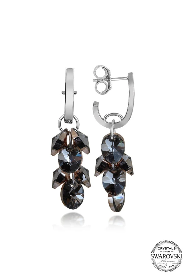 Swarovski Crystal Kadın Oval Salkım Gümüş Küpe