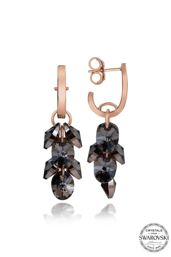 Swarovski Crystal Kadın Oval Salkım Rose Gümüş Küpe - 2