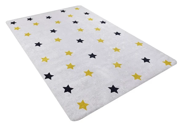 Çocuk Halısı ve Bebek Halısı Yıkanabilir Kaymaz Taban Gri Sarı Desen Dijital Baskı Halı HC013 - 5