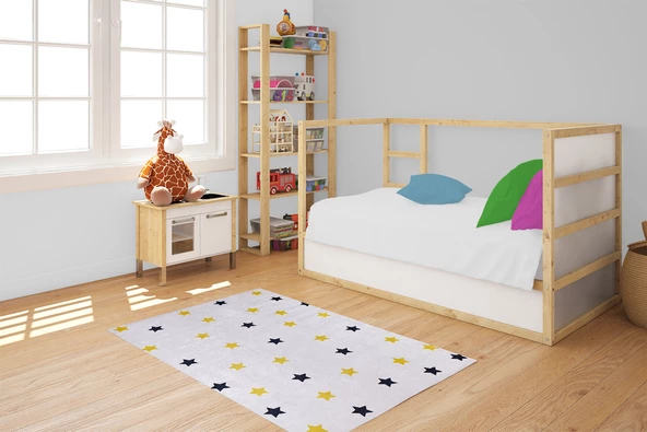 Çocuk Halısı ve Bebek Halısı Yıkanabilir Kaymaz Taban Gri Sarı Desen Dijital Baskı Halı HC013 - 6