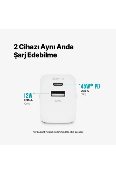 Ttec Smartcharger 45W Pd Duo Seyahat Hızlı Şarj Aleti Beyaz