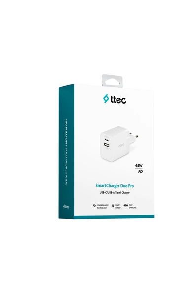 Ttec Smartcharger 45W Pd Duo Seyahat Hızlı Şarj Aleti Beyaz - 5