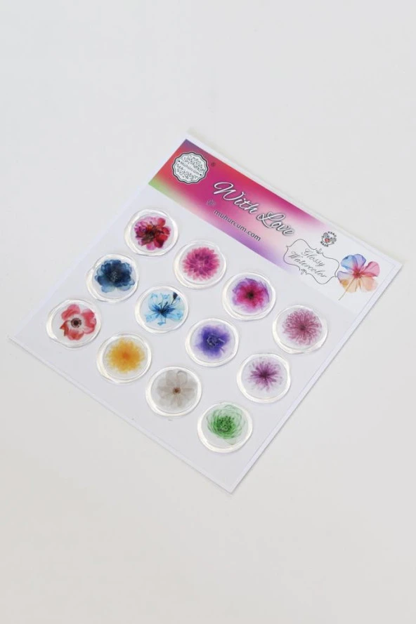 Mühürcüm 12 Adet Hazır Kendinden Yapışkanlı Parlak Sulu Boya Sticker Mühür KYSM103