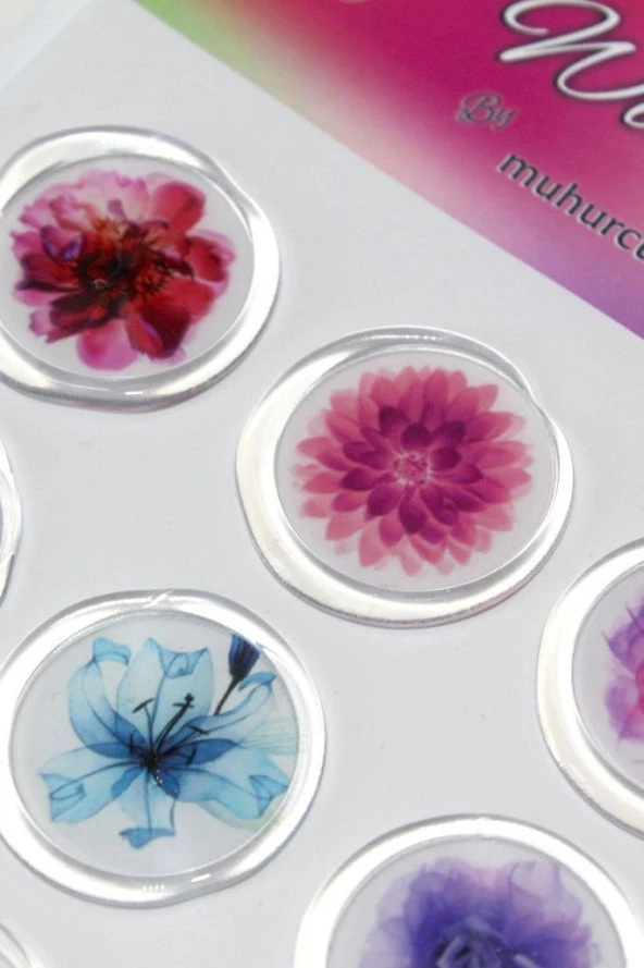 Mühürcüm 12 Adet Hazır Kendinden Yapışkanlı Parlak Sulu Boya Sticker Mühür KYSM103 - 4