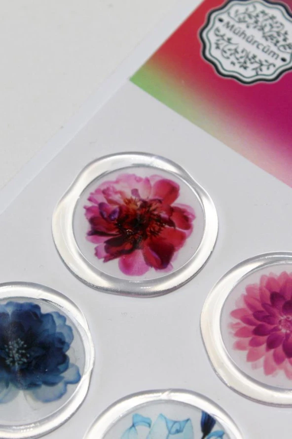 Mühürcüm 12 Adet Hazır Kendinden Yapışkanlı Parlak Sulu Boya Sticker Mühür KYSM103 - 7