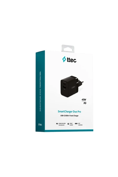 Ttec Smartcharger 45W Pd Duo Seyahat Hızlı Şarj Aleti Siyah - 7