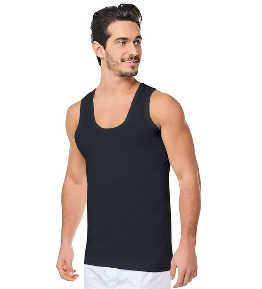 6 Lı Seher Klasik Erkek Penye Atlet 0001 Siyah