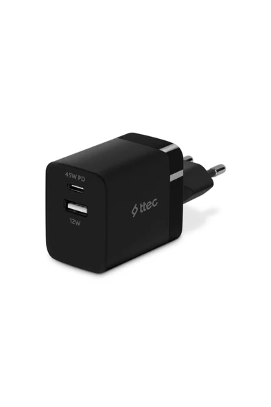 Ttec Smartcharger 45W Pd Duo Seyahat Hızlı Şarj Aleti Siyah