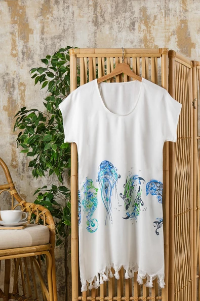 Bambulu Viskon Plaj Elbisesi