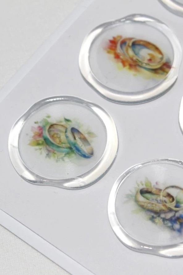 Mühürcüm 12 Adet Hazır Kendinden Yapışkanlı Yüzük Davetiye Sticker Mühür KYSM111 - 4