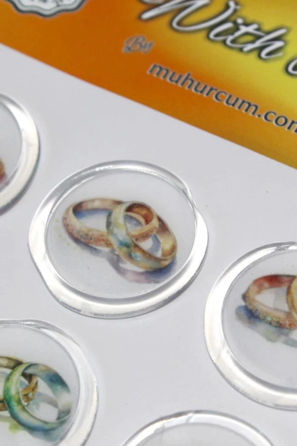 Mühürcüm 12 Adet Hazır Kendinden Yapışkanlı Yüzük Davetiye Sticker Mühür KYSM111 - 6