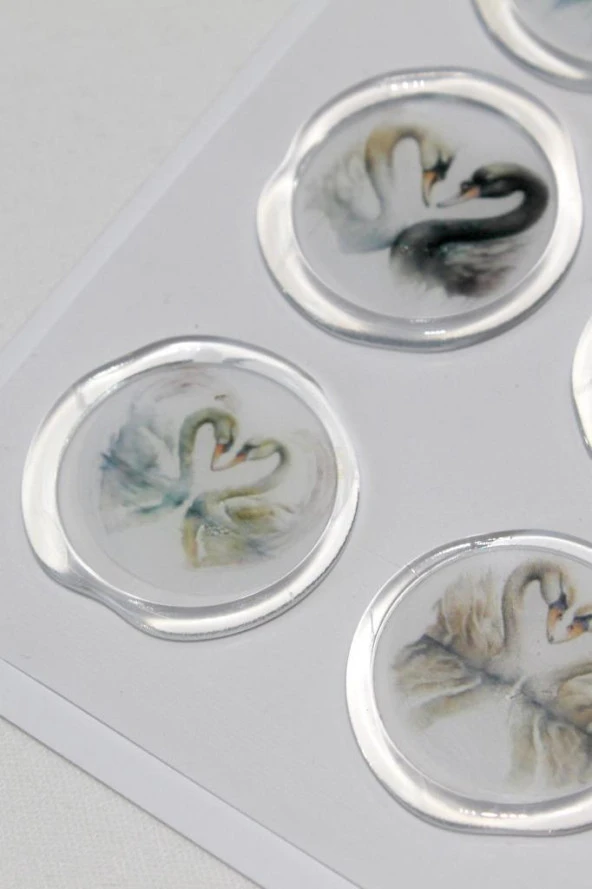 Mühürcüm 12 Adet Hazır Kendinden Yapışkanlı Kuğu Sticker Mühür KYSM112 - 5