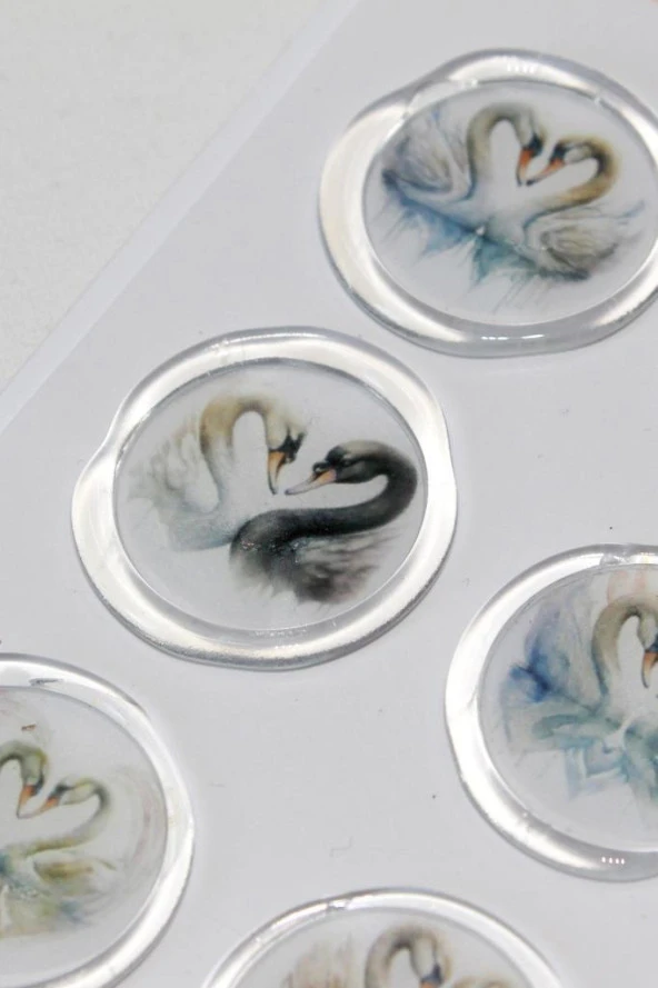 Mühürcüm 12 Adet Hazır Kendinden Yapışkanlı Kuğu Sticker Mühür KYSM112 - 6