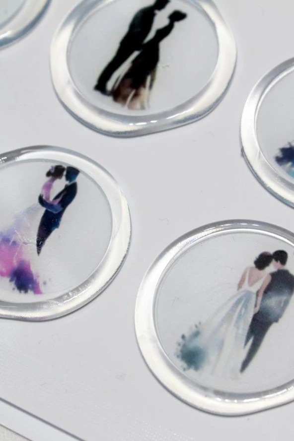 Mühürcüm 12 Adet Hazır Kendinden Yapışkanlı Gelin Damat Davetiye Sticker Mühür KYSM116 - 3