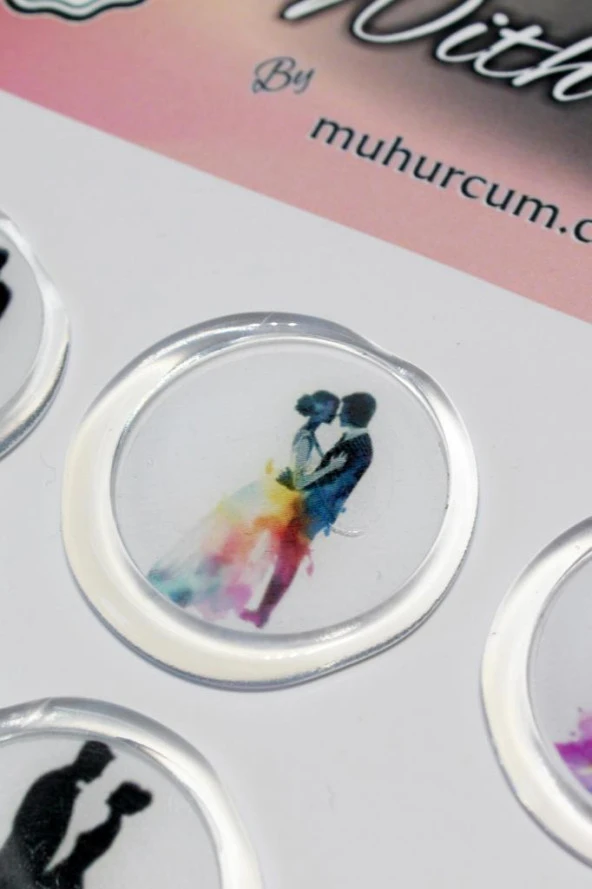 Mühürcüm 12 Adet Hazır Kendinden Yapışkanlı Gelin Damat Davetiye Sticker Mühür KYSM116 - 4