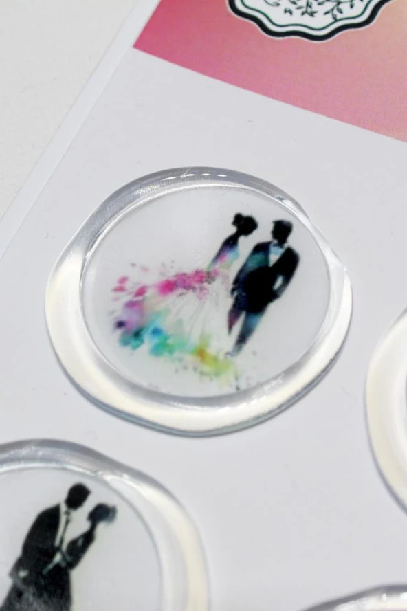 Mühürcüm 12 Adet Hazır Kendinden Yapışkanlı Gelin Damat Davetiye Sticker Mühür KYSM116 - 6