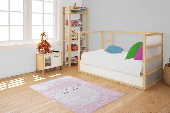 Çocuk Halısı ve Bebek Halısı Yıkanabilir Kaymaz Taban Pembe Dijital Baskı Halı HC016 - 6