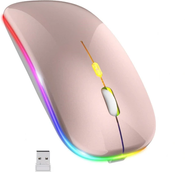 Rose Gold RGB Şarjlı Kablosuz 1600DPI Işıklı Kablosuz Sessiz Mouse Bwm6