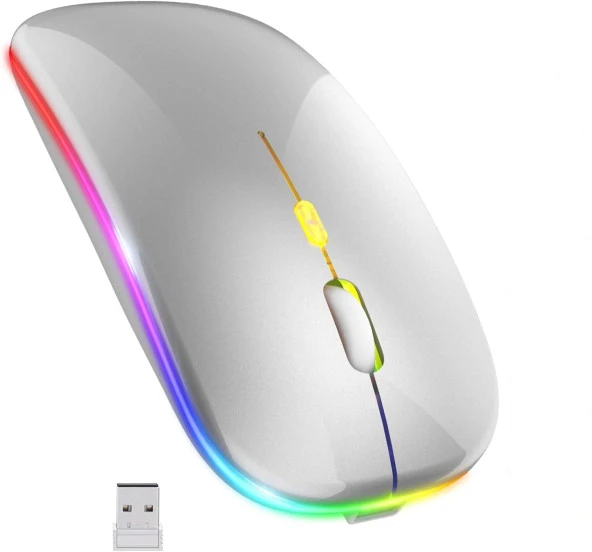 Gri RGB Şarjlı Kablosuz 1600DPI Işıklı Kablosuz Sessiz Mouse Bwm6