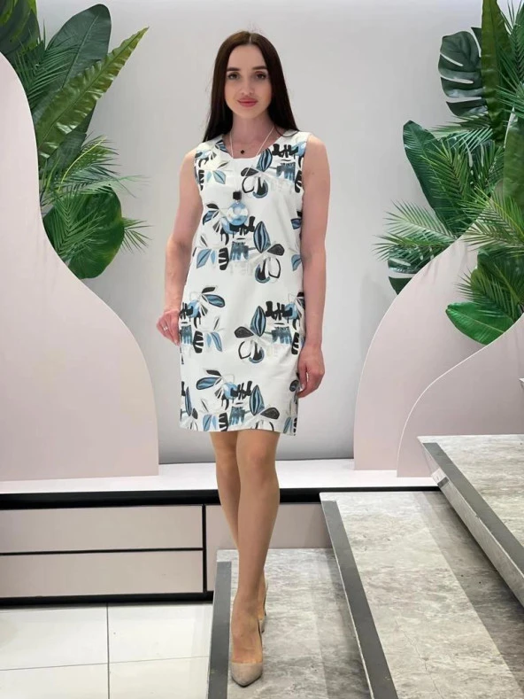 Modatalika Kadın Yeni Sezon Dijital Baskılı Kolye Aksesuar Detaylı Tasarım Mini Elbise