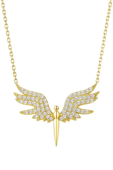 Mikail Kolye Serisi Zirkon Taşlı Kanat Melek Kadın Kolye 925 Ayar Gümüş Zincirli - Resim 3