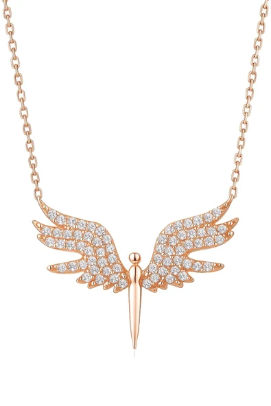 Mikail Kolye Serisi Zirkon Taşlı Kanat Melek Kadın Kolye 925 Ayar Gümüş Zincirli - Resim 4
