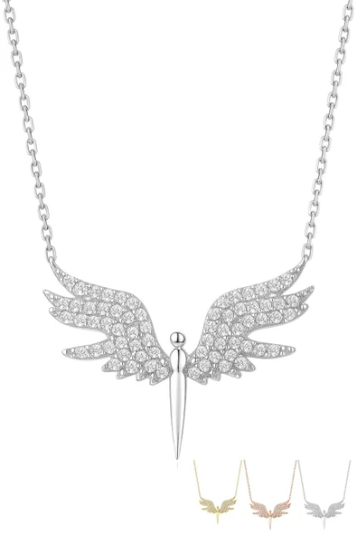 Mikail Kolye Serisi Zirkon Taşlı Kanat Melek Kadın Kolye 925 Ayar Gümüş Zincirli ürün görseli