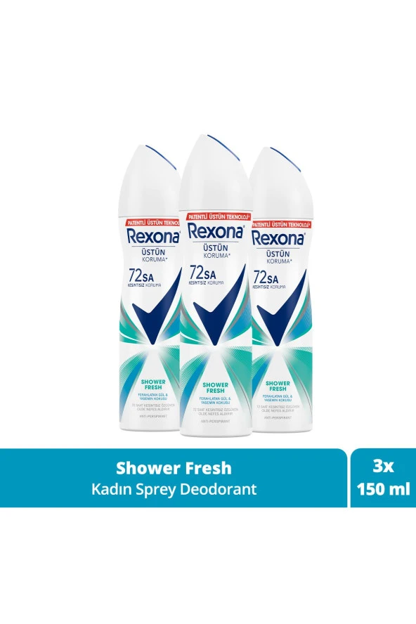 Rexona Woman Sprey Deodorant Shower Fresh 72 Saat Kesintisiz Üstün Koruma 3 x 150 ml