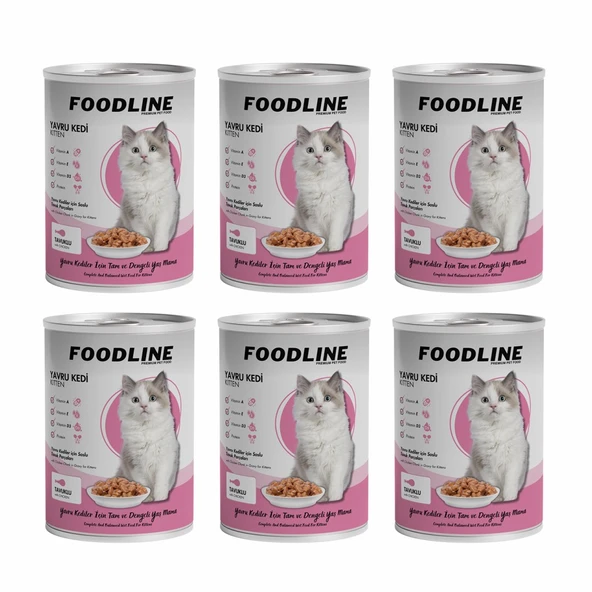 Foodline Tavuklu Yavru Kedi Konservesi 400 Gr x 6 Adet