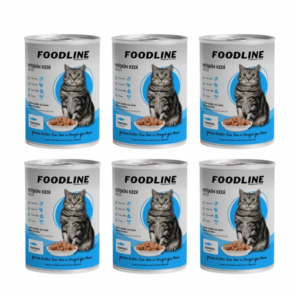 Foodline Somonlu Yetişkin Kedi Konservesi 400 Gr x 6 Adet